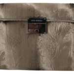 Beige Velvet Croco-Print Leather Briefcase Clutch