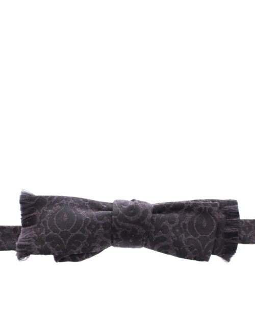 Elegant Black Paisley Silk-Wool Blend Bow Tie