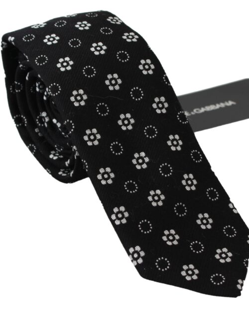 Elegant Black Floral Silk Necktie