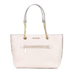 Michael Kors Jet Set Medium Powder Blush Leather Front Zip Chain Tote Bag Purse