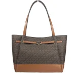 Michael Kors Reed Large Belted Tote Shoulder Bag Purse Brown