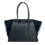 Michael Kors Avril XL Suede Leather Top Zip Satchel Bag Black