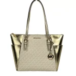 Charlotte Large Leather Top Zip Tote Bag Purse Gold