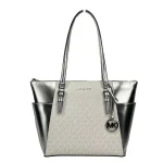 Michael Kors Charlotte Large Leather Top Zip Tote Bag Purse Silver