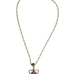 Gold Tone Chain Brass Crystal Crown Pendant Necklace