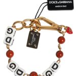 Multicolor Gold Tone Brass Chain DG Logo Dice Bracelet
