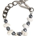 Silver Tone Brass Beaded Shell DG Logo Pendant Bracelet