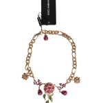 Multicolor Floral Decor Crystal Gold Brass Chain Necklace