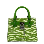 Hamilton Small Leather Zebra Print Satchel Crossbody Jungle Green
