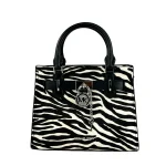 Hamilton Small Leather Zebra Print Satchel Crossbody Black/White