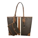 Eva Large Stripe Travel Tote Bag Plus Pouch Brown