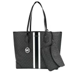 Eva Large Stripe Travel Tote Bag Plus Pouch Black