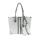 Eva Large Stripe Travel Tote Bag Plus Pouch White